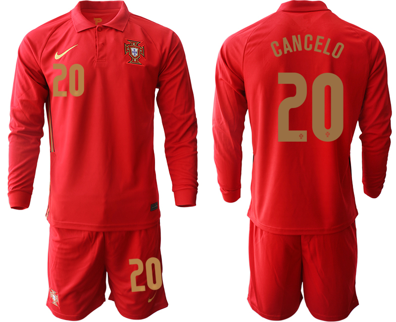 Men 2021 European Cup Portugal home red Long sleeve #20 Soccer Jersey